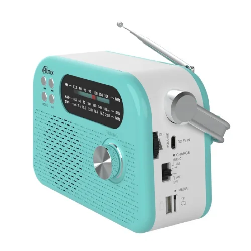 RITMIX RPR-045 AZURE {Радиоприёмник портатив. 3хдиапазонный FM/AM/SW, Bluetooth v.5.3, воспрс USB и с карт памяти micro SD (до 32Gb)} фото 2