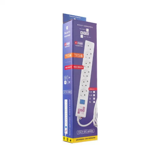Фильтр-удлинитель Power Cube 3,0 м 6 розеток (белый) 16А/3,5кВт/ Surge protector Power Cube 3,0 m 6 outlets (white) 16A / 3,5kVt (SPG(5+1)-16B-3M) фото 3