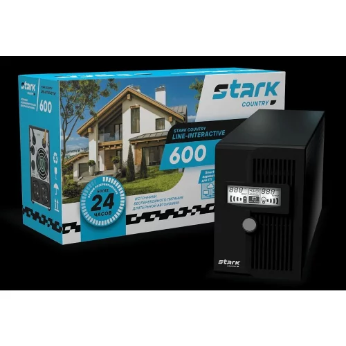 STARK SC 600 ИБП 600 ВА/360 Вт {Line-Interactive, Напольный, 140-300В, 2 х ЕВРО, Синтезированный синус, БЕЗ АКБ - внешние батареи 1 шт от 40Ач до 200 Ач}