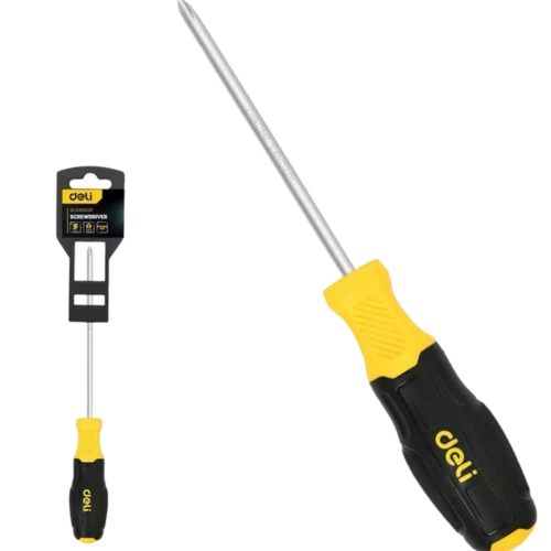 Отвертка Pozidriv Deli DL631002P PZ2x100мм сталь Cr-V, двухкомпонентная прорезиненная рукоять