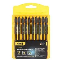 Набор Deli двухсторонних торсионных бит для ударных шуруповертов 10 шт DL253202 PH2*100мм, сталь S2, пласт.кейс