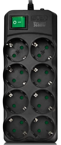 Сетевой фильтр SVEN SF-08E-16, 3 м 8 розеток с защитными шторками, 16А (SV-021610) фото 2