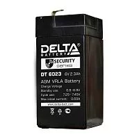 Батарея DELTA серия DT, DT 6023, напряжение 6В, емкость 2.3Ач (разряд 20 часов), макс. ток разряда (5 сек.) 30А, макс. ток заряда 0.69А, свинцово-кислотная типа AGM, клеммы F1, ДxШxВ 44х47х101мм., вес 0.45кг., срок службы 5 лет./ Battery DELTA series DT,