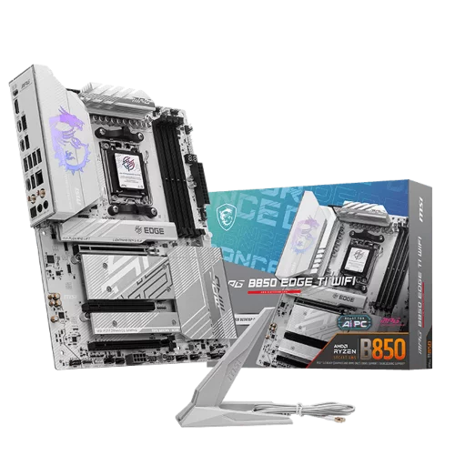 Материнская плата MSI MPG B850 EDGE TI WIFI B850, AM5, 4*DDR5, 3*PCIEx16, 4*M.2, 3*TypeC, 2*USB3.2Gen2, 1*USB3.2Gen1, 4*USB2.0, 4*SATA3.0, 5G, HDMI, ATX, RTL