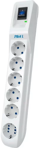 Сетевой фильтр Pilot L GP 6 розеток (5 евро + 1GP) 5 м/ Surge protector Pilot L GP 6 sockets (5 Euro + 1GP) 5 m white (PILOT L-6 GP 5M) фото 2