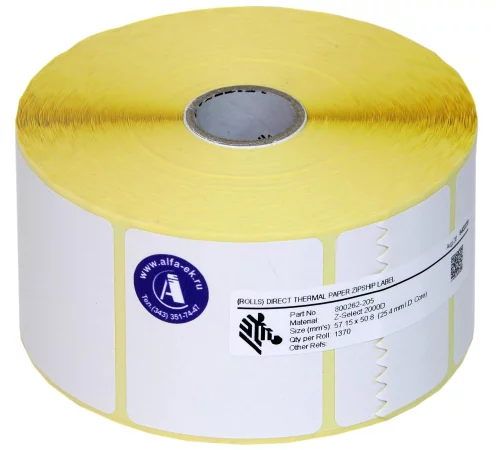 Этикетка, бумага, 57х51мм, прямая печать/ Label, Paper, 57x51mm; Direct Thermal, Z-Select 2000D, Coated, Permanent Adhesive, 25mm Core, Perforation (1370 labels per roll) (800262-205)