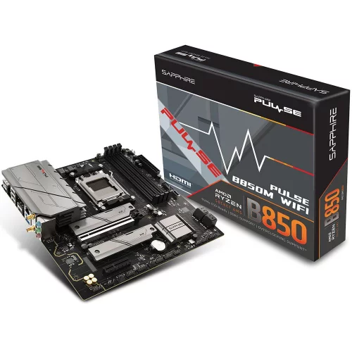 Материнская плата Sapphire B850M PULSE WIFI B850, AM5, 4*DDR5, 1*PCIEx16, 1*PCIEx4, 2*M.2, 2*TypeC, 4*USB3.2Gen1, 10*USB2.0, 4*SATA3.0, 2.5G, DP, HDMI, M-ATX, RTL (52123-04-40G)