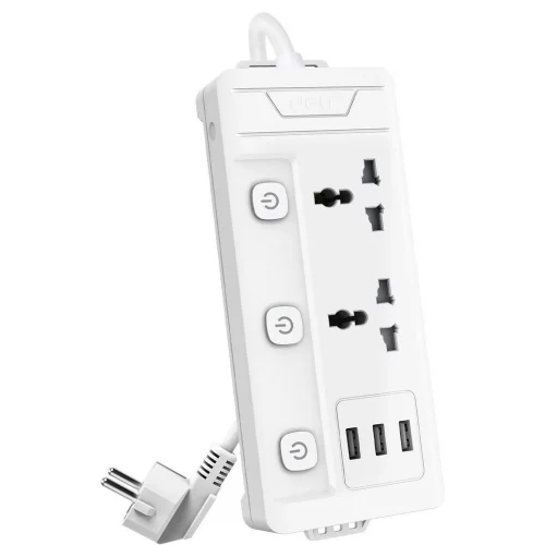 Сетевой фильтр Deli ET409 2м (2 розетки) белый (пакет ПЭ)