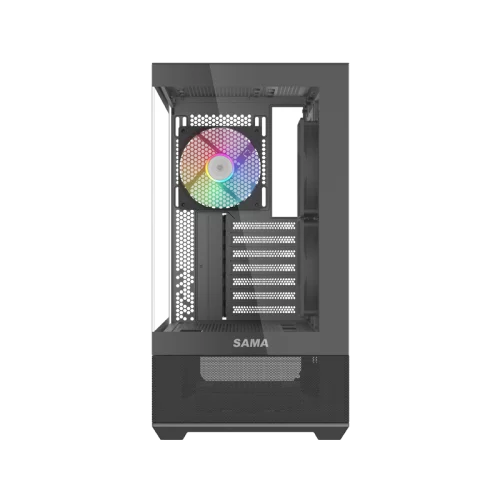 Корпус ПК без блока питания/ Case SAMA V40 Black, Midi-Tower, TG, 6x120mm ARGB, 2xUSB 3.0 + 1xUSB 3.1 Type-C, ATX, mATX, mITX Black (V40-BKADA6X1-GL)