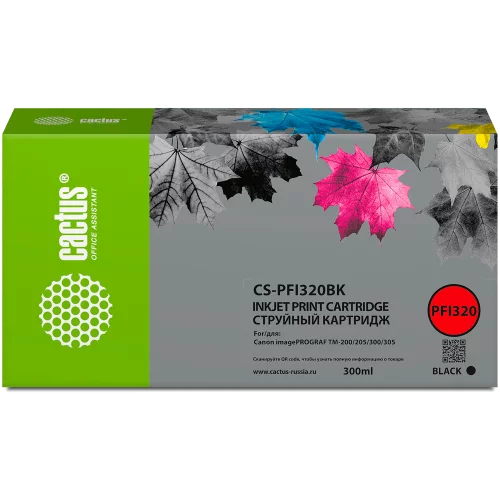 Картридж струйный Cactus CS-PFI320BK PFI-320BK черный (300мл) для Canon imagePROGRAF TM-200/TM-200 MFP L24ei/TM-205/TM-300