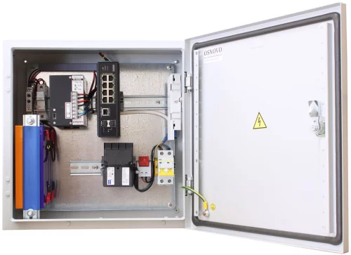 Уличный коммутатор OSNOVO OS-44TB1(SW-60812/I) Уличный коммутатор с термостабилизацией и резервным питанием на базе уличной станции OSNOVO OS-44TB1. Порты: 6 x FE (10/100Base-T) с PoE (до 30W) + 2 x FE (10/100Base-T) с