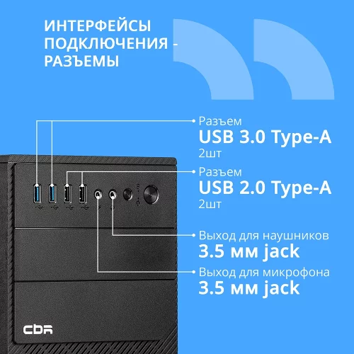 CBR Корпус mATX Minitower RD880, c БП PSU-ATX450-12EC (450W/120mm), 2*USB 3.0, 2*USB 2.0, HD Audio+Mic, кабель питания 1.2м, Black [PCC-MATX-RD880-450W] фото 3