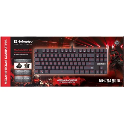 DEFENDER MECHANOID чёрная Игровая клавиатура (USB , SNK Brown, красная подсветка, 87 кл., GK-581) (45581) фото 3