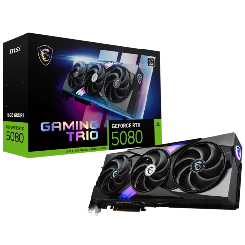 Видеокарта MSI PCI-E 5.0 RTX 5080 16G GAMING TRIO NVIDIA GeForce RTX 5080 16Gb 256bit GDDR7 2617/30000 HDMIx1 DPx3 HDCP Ret