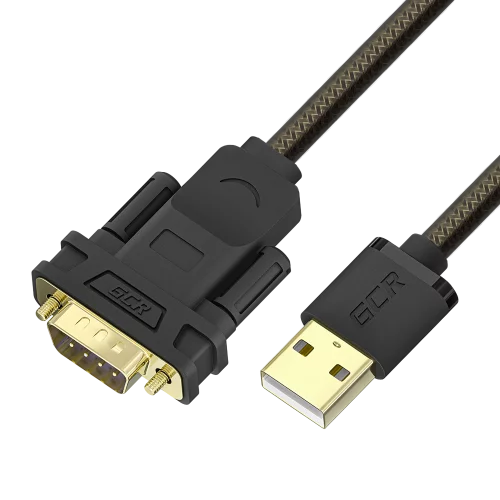 GCR Конвертер-переходник 0.5m PROF USB 2.0 AM / DB9 RS-232 c чипсетом PL2303GS, черно-прозрачный, двойной экран с армированием, GCR-55818