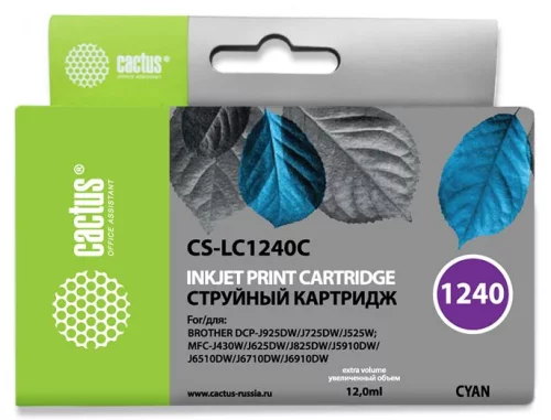 Картридж струйный Cactus CS-LC1240C голубой (12мл) для Brother MFC-J6510/6910DW с чипом