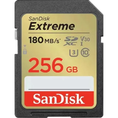 Карта памяти SanDisk Extreme SD UHS I 256GB Card for 4K Video for DSLR and Mirrorless Cameras 180MB/ s Read & 130MB/ s Write (SDSDXVV-256G-GNCIN)
