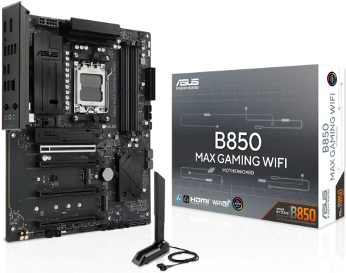 Материнская плата ASUS B850 MAX GAMING WIFI, AM5, B850, 4*DDR5, 4*SATA, 3*M.2, 5*USB 3.2, 2*USB 2.0, Type-C, 5*PCIx16, DP+HDMI, ATX; 90MB1PR0-M0EAY0