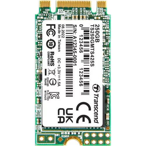 Твердотельный накопитель Transcend SSD 425S, 250GB, M.2(22x42mm), SATA3, 3D TLC, R/ W 500/ 330MB/ s, IOPs 40 000/ 75 000, TBW 90, DWPD 0.3 (TS250GMTS425S)