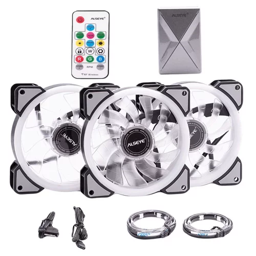 Вентилятор в корпус ALSEYE CRLS-300DS 3pcs argb fan kit with controller,2pcs LED strips,size:120*120*25mm,Voltage:12V,Current:0.2A-0.41A,Speed:700-1800RPM±10%,Airflow: 30.4-55.3CFM,Airpressure:1.02-1.52mmh20,Noise:12.2-18 (AS.11.0014) фото 6