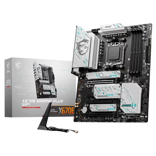 Материнская плата/ MB MSI AMD X670 sAM5, 4xDDR5(256GB), HDMI 2.1/DP, 1xPCIe 5.0x16, 1xPCIe 4.0x16, 1xPCIe 3.0x16, 1xPCIe 3.0, 1xLAN (2.5GbE), Wi-Fi, BT, 4xSATA 6Gb/s, 4xM.2, 1xUSB-C, 7xUSB 3.2, 4xUSB 2.0, ATX (X670E GAMING PLUS WIFI)