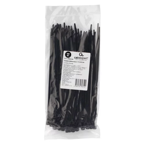 Аксессуары Cablexpert Стяжки NYT-200x4.8В пластиковые 200 мм х 4.8 мм, чёрные (100 шт.) [Одна единица товара - это упаковка из 100 шт.], RTL {150}