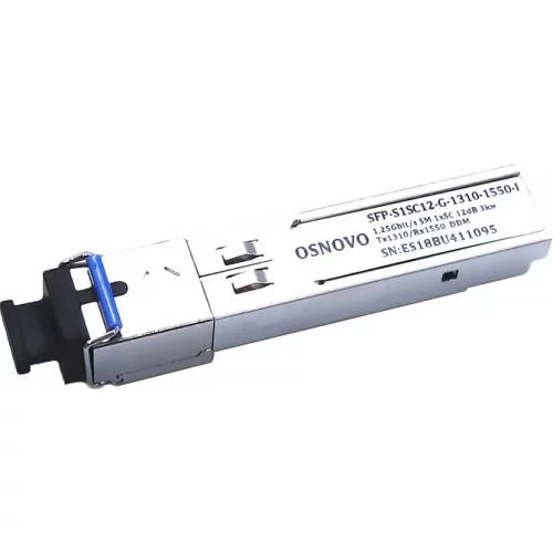 Промышленный оптический SFP модуль OSNOVO SFP-S1SC12-G-1310-1550-I Оптический SFP Модуль промышленный. Одно волокно Single Mode. Скорость: до 1,25 Гбит/c. Тип разъема: SC. Оптический бюджет: 12дБ. Расстояние передачи - до 3км. Рабочая
