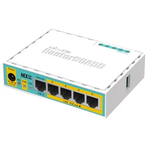 Маршрутизатор/ hEX PoE lite 5xEthernet with PoE output for four ports, USB, 650MHz CPU, 64MB RAM, RouterOS L4 (RB750UPR2)