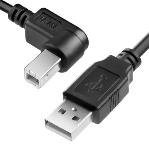 Greenconnect Кабель 0.5m USB 2.0, AM/BM угловой, черный, 28/28 AWG, экран, армированный, морозостойкий (GCR-UPC3M2-BB2S-0.5M)