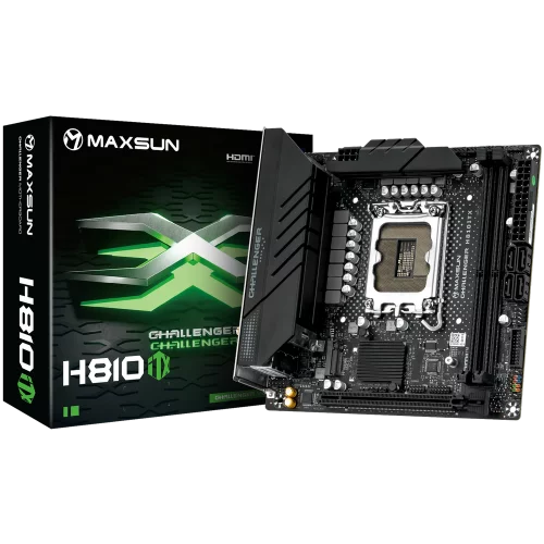Материнская плата Maxsun MS-Challenger H810ITX WIFI B860, LGA1851, 2*DDR5, 1*PCIEx16, 2*M.2, 4*USB3.2Gen2, 4*USB3.2Gen1, 4*USB2.0, 4*SATA3.0, 1G, DP, HDMI, Mini-ITX, RTL (6940709661475)