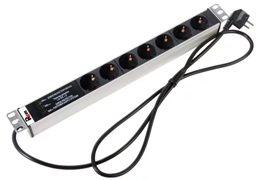 Блок розеток Rem-16 с фил. и инд., 7 Schuko, 16 A, алюм., 19