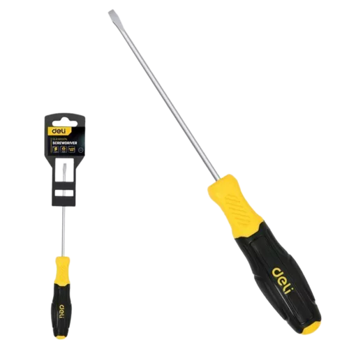 Шлицевая отвертка Deli DL6361001N 6х100мм сталь Cr-V, двухкомпонентная прорезиненная рукоять