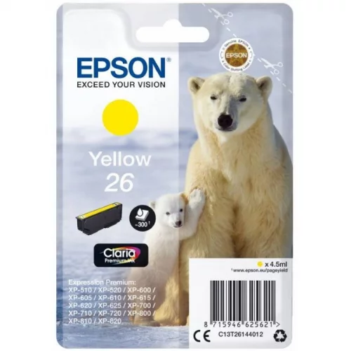 Картридж струйный Epson (C13T26144012) (C13T26144012) Картридж струйный Epson, желтый, 300 стр.,для XP-600/ 700/ 800 (C13T26144012)