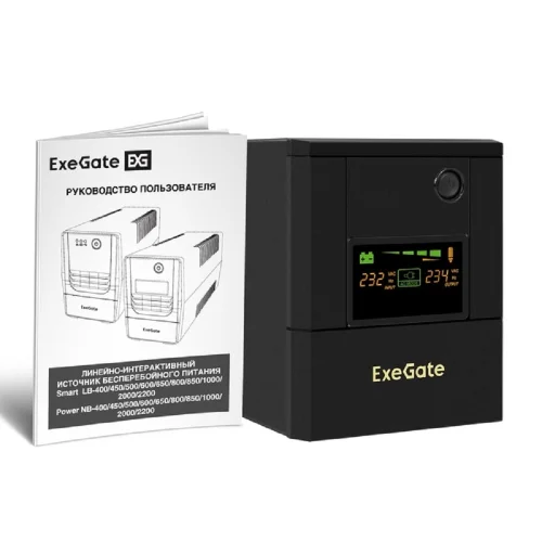 Exegate EX299821RUS ИБП ExeGate Smart LB-2000.LCD.AVR.4SH (2000VA/1200W, цветной LCD, AVR, 4*Schuko, батарея 12V 9Ah - 2 шт., металлический корпус, Black)