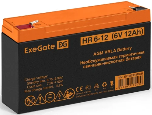 Exegate EX282955RUS Аккумуляторная батарея HR 6-12 (6V 12Ah, клеммы F1)