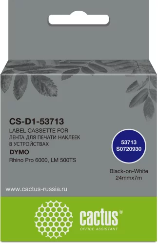 Картридж ленточный Cactus CS-D1-53713 53713 черный на белом 24x7 для Dymo Rhino Pro 6000, LM 500TS