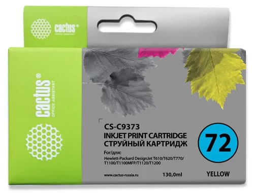 Картридж струйный Cactus CS-C9373 №72 фото желтый (130мл) для HP DJ T610/T620/T770/T1100/T1100/T1120/T1200