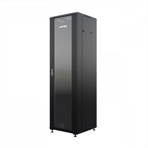 Шкаф напольный универсальный серверный ONTEK TC 42U 600х600мм, 4 профиля 19, двери стекло и сплошная металл, боковые стенки съемные, регулируемые (TC42U66GSRSWAS-9005)