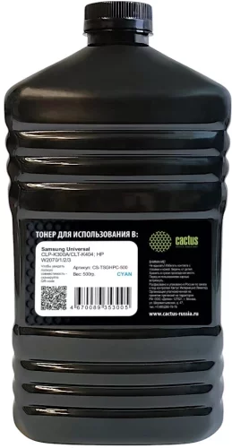 Тонер Cactus CS-TSGHPC-500 голубой флакон 500гр. для принтера Samsung Universal CLP-K300A/CLT-K404; HP W2070/1/2/3