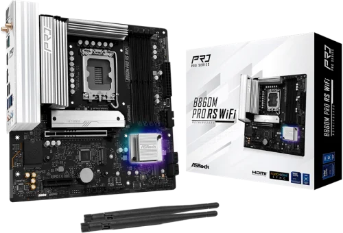 Материнская плата ASROCK B860M PRO RS WIFI, LGA1851, B860, 4*DDR5, 4*SATA, 4*M.2, 6*USB 3.2, 2*USB 2.0, Type-C, 2*PCIx16, 1*M.2 (Key E), HDMI+DP, mATX