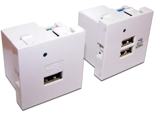 Модуль USB-зарядки, 2 порта, без шторки, 2.1A/ 5V, 45x45, белый (LAN-EZ45X45-2U/ R2-WH) (LAN-EZ45X45-2U/R2-WH)