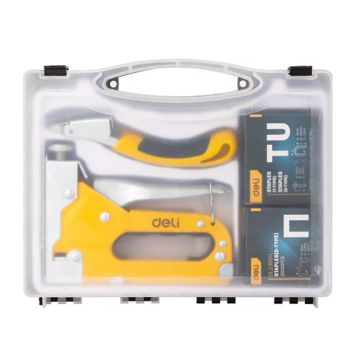 Мебельный степлер Deli DL238105 с набором скоб + антистеплер Набор: 2000шт D-тип. 2000шт Т-тип. 2000шт U-тип, 1шт скобоудалитель.