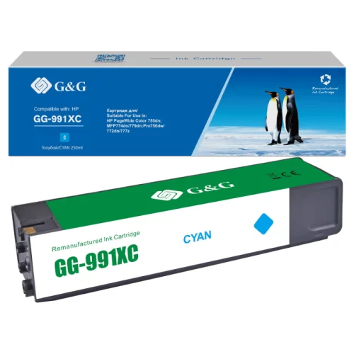Картридж струйный G&G 991X, голубой / 16000 страниц для HP PageWide Pro 750/ 772/ 777 (GG-991XC)