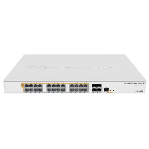 Коммутатор/ CRS328-24P-4S+RM Cloud Router Switch 24 port Gigabit Ethernet router/switch with four 10Gbps SFP+ ports in 1U rackmount case, Dual Boot and PoE output, 500W
