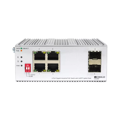 Коммутатор/ Unmanaged Industrial Switch 4x1000Base-T PoE, 2x1000Base-X SFP, PoE Budget 60W, Surge 4KV, -40 to 75°C (OI2206P/60W/A1A)