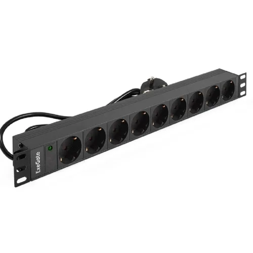Exegate EX280850RUS Блок розеток ExeGate ServerPro PDU-19H904 Al-9S-EU2.5, 19,1U,алюм, 9Schuko, евровилка, 2.5м