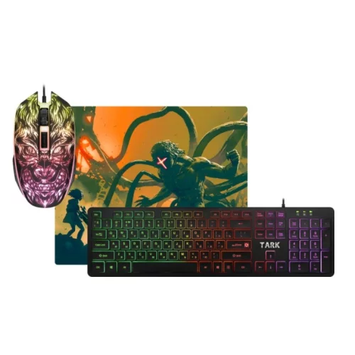 DEFENDER TARK набор игровые мышь/ клавиатура/ коврик (чёрные, подсветка, USB, 104 кн., 4 кнопки, 2400 dpi, 280 х 230 х 3 мм, C-779) (52779)