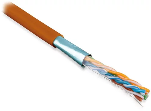 Hyperline FUTP4-C5E-S24-IN-LSZH-OR-305 (305 м) Кабель витая пара F/ UTP, категория 5e, 4 пары (24 AWG), одножильный(solid), экран-фольга, LSZH, нг(А)-HF, –20°C – +75°C, оранжевый - гарантия:15 лет компонентная, 25 лет системная