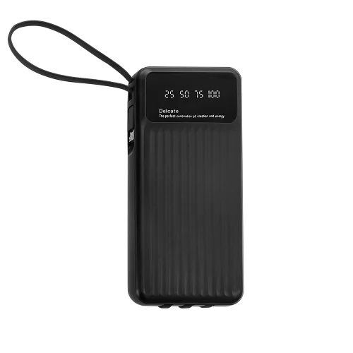 GCR PRO PowerBank на 10000mAh со встроенным кабелем USB / MicroUSB / TypeC / Lightning + фонарик, черный, GCR-55047