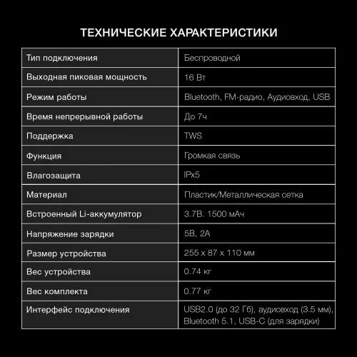 Колонка порт. Hyundai H-PS1020 черный 16W 2.0 BT 10м 1500mAh фото 12